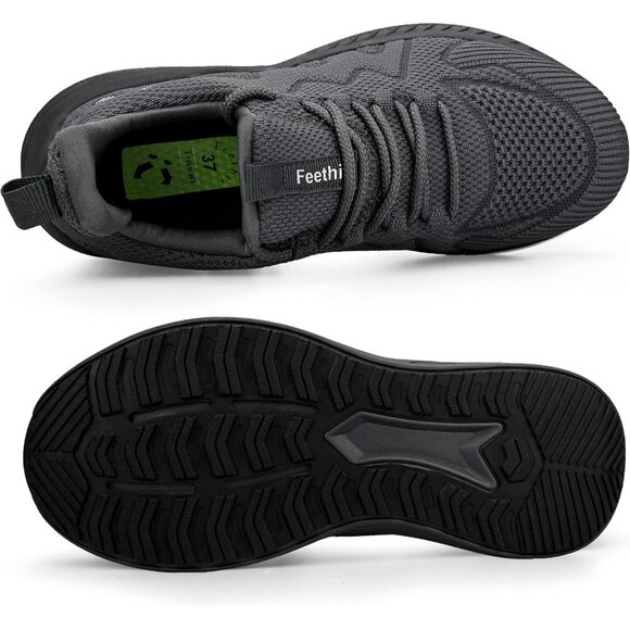 Feethit Women Dark Grey Lightweight Wide Mesh Workout Sneakers For Tennis Gym - Picture 4 of 6